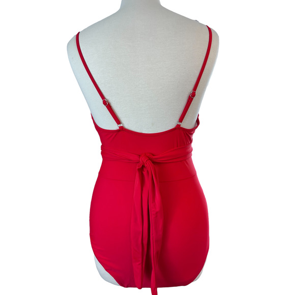 Women's Red Cutout Front Wrap One Piece Swimsuit Size Medium - Picture 5 of 9